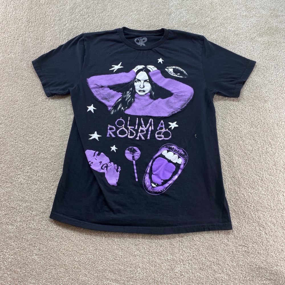 Olivia Rodrigo Shirt Womens Medium Black Purple‎ Guts Tour Concert Graphic Tee